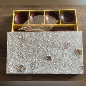 Wooden Sushi Set in Real Petal Leaf Box